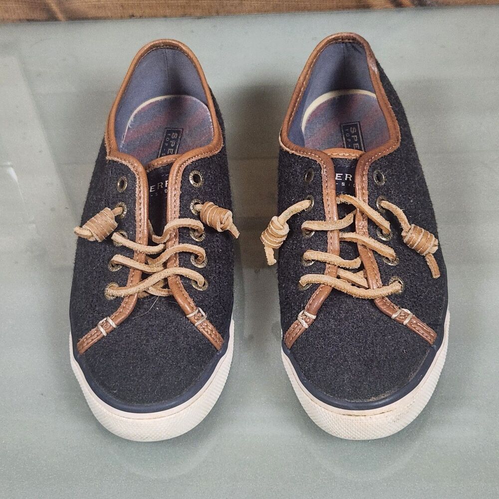 Sperry Top Sider Womens 8M Wool Boat Shoes Brown Leather Trim Casual Lace Up